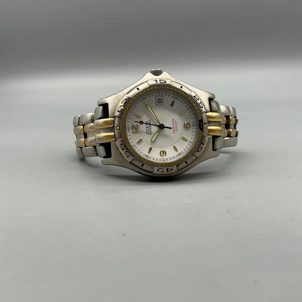 Guess Waterpro Womens Watch 28mm White Dial Two Tone 50M New Battery 5.5